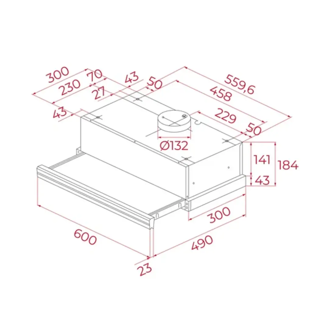 Medidas precisas de la campana extraíble inox Teka CNL-6415, ideal para espacios de 60 cm en cocina - Electrocash