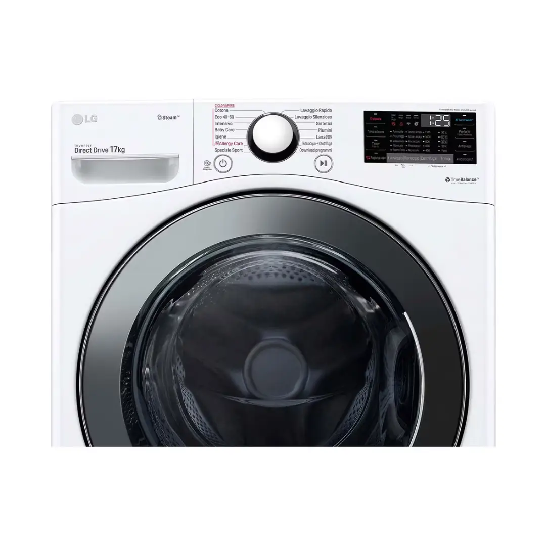 Vista del panel de control de la lavadora LG F1-P1CY2W, con opciones para seleccionar programas, temperatura y ajustes personalizables para un lavado eficiente - Electrocash