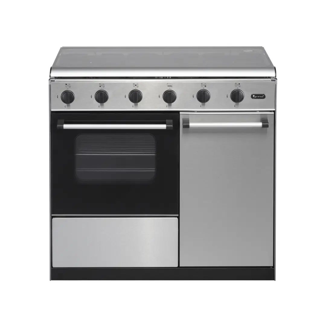 Imagen principal de la cocina Graluz FQ-5203/1 en acero inoxidable con 4 fuegos, ideal para todo tipo de cocción
