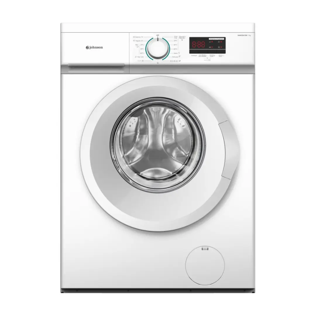 Lavadora Johnson NARCEA-70A de 7 kg en color blanco vista frontal carga frontal