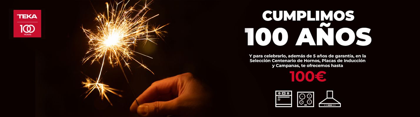 Promoción Aniversario 100 Años TEKA - Imagen Grande Imagen de promoción del aniversario de 100 años de TEKA, destacando sus ofertas y celebraciones. 1428x400