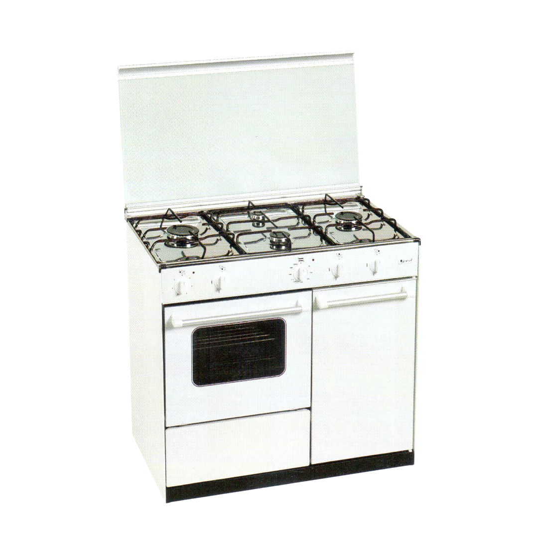 Imagen principal de la cocina FQ-5203/1 de Gralux en color blanco, con cuatro quemadores y horno bombo, disponible en Electrocash