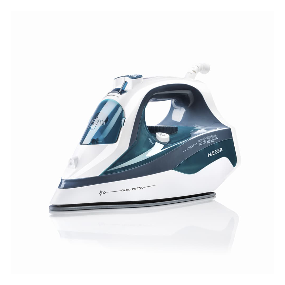 Imagen principal de la plancha SI-270.013A Pro S de Haeger, con una potencia de 2700W y superficie de cerámica, ideal para un planchado eficiente y rápido, disponible en Electrocash