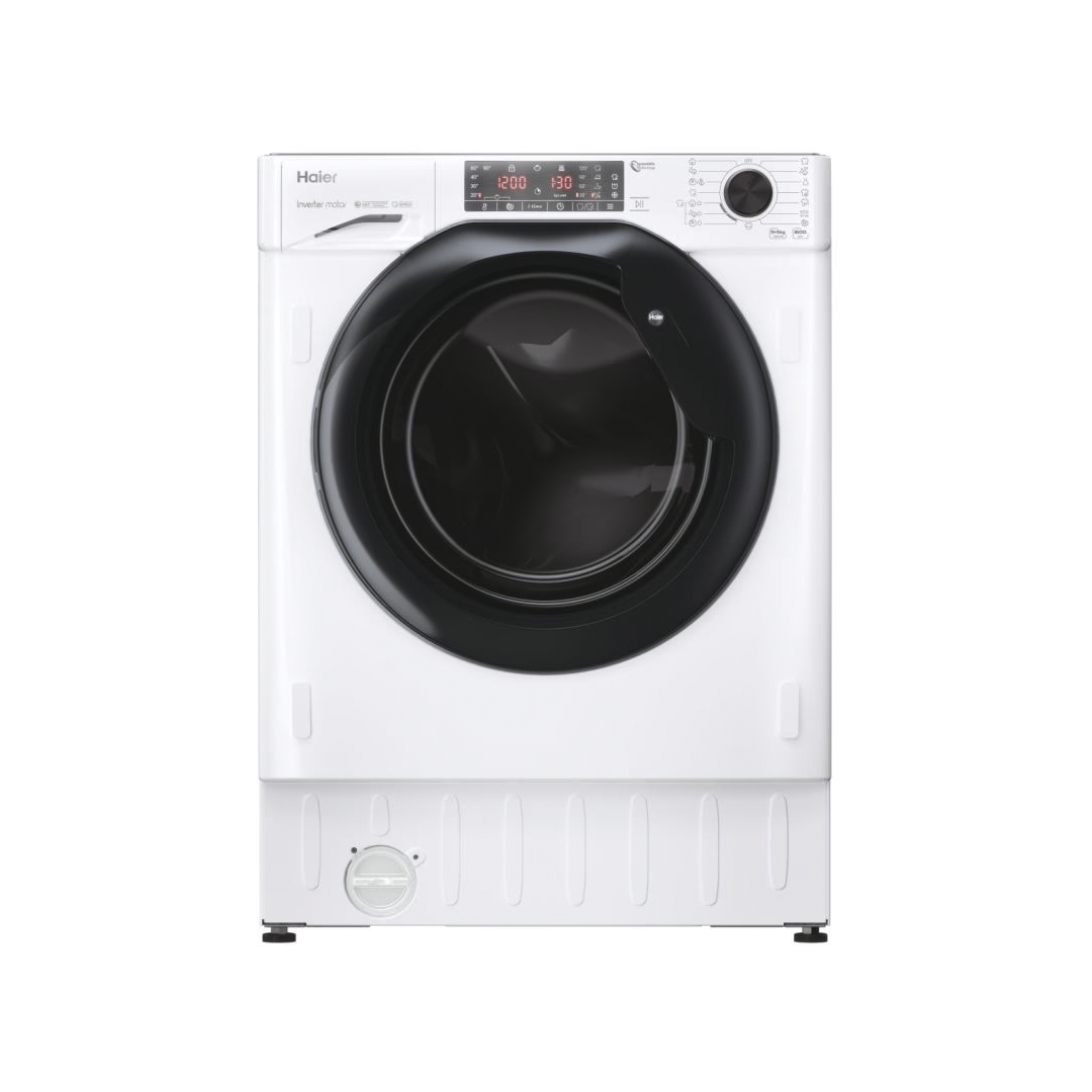 Imagen principal de la lavadora-secadora integrada HWDQ-90B416FWD de Haier, con capacidad de 9KG para lavado y 5KG para secado, ideal para optimizar el espacio en tu hogar, disponible en Electrocash
