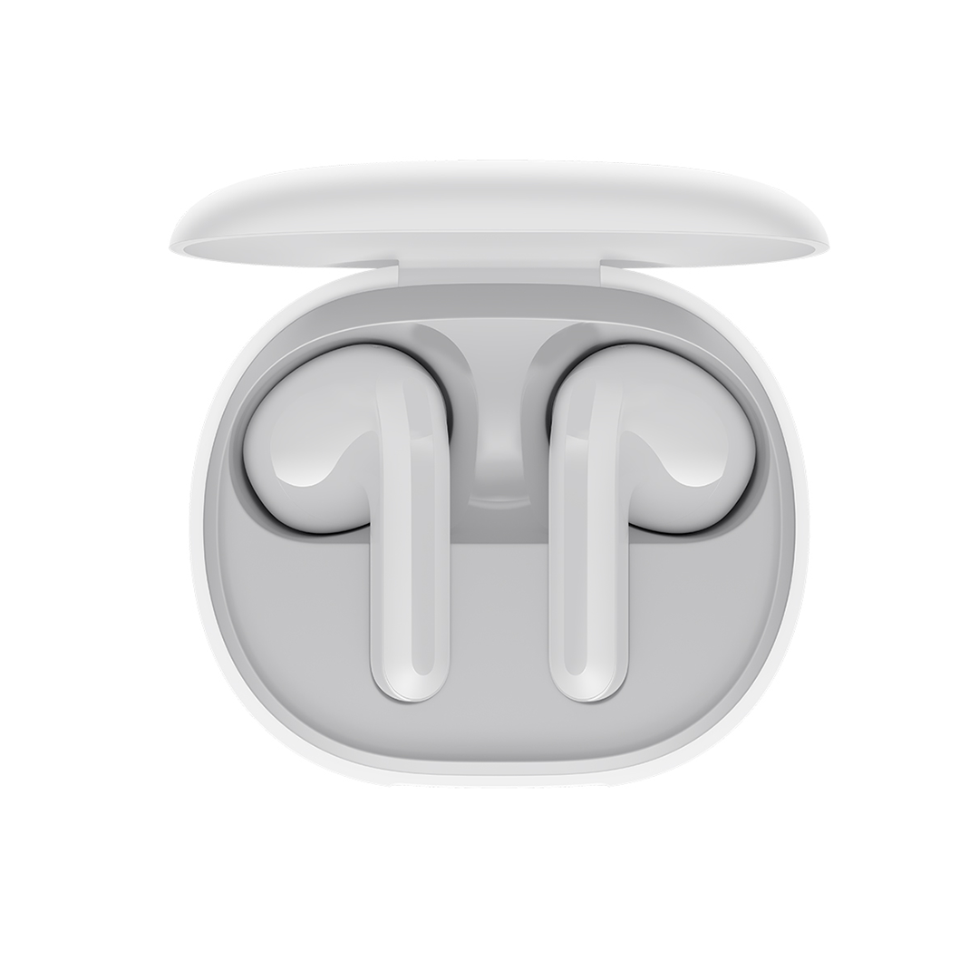 Vista de la caja abierta de los auriculares Redmi Buds 4 Lite Xiaomi Blanco M2231E con los auriculares dentro