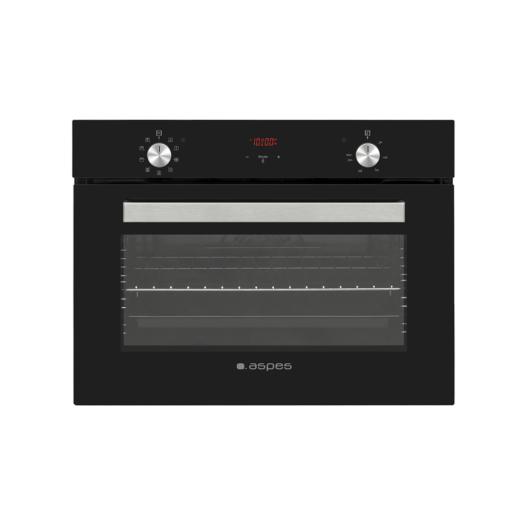 Imagen principal del horno 45 negro AHM-9500DCN de Aspes, con clasificación energética A y 9 programas de cocción, ideal para una cocina versátil y eficiente, disponible en Electrocash