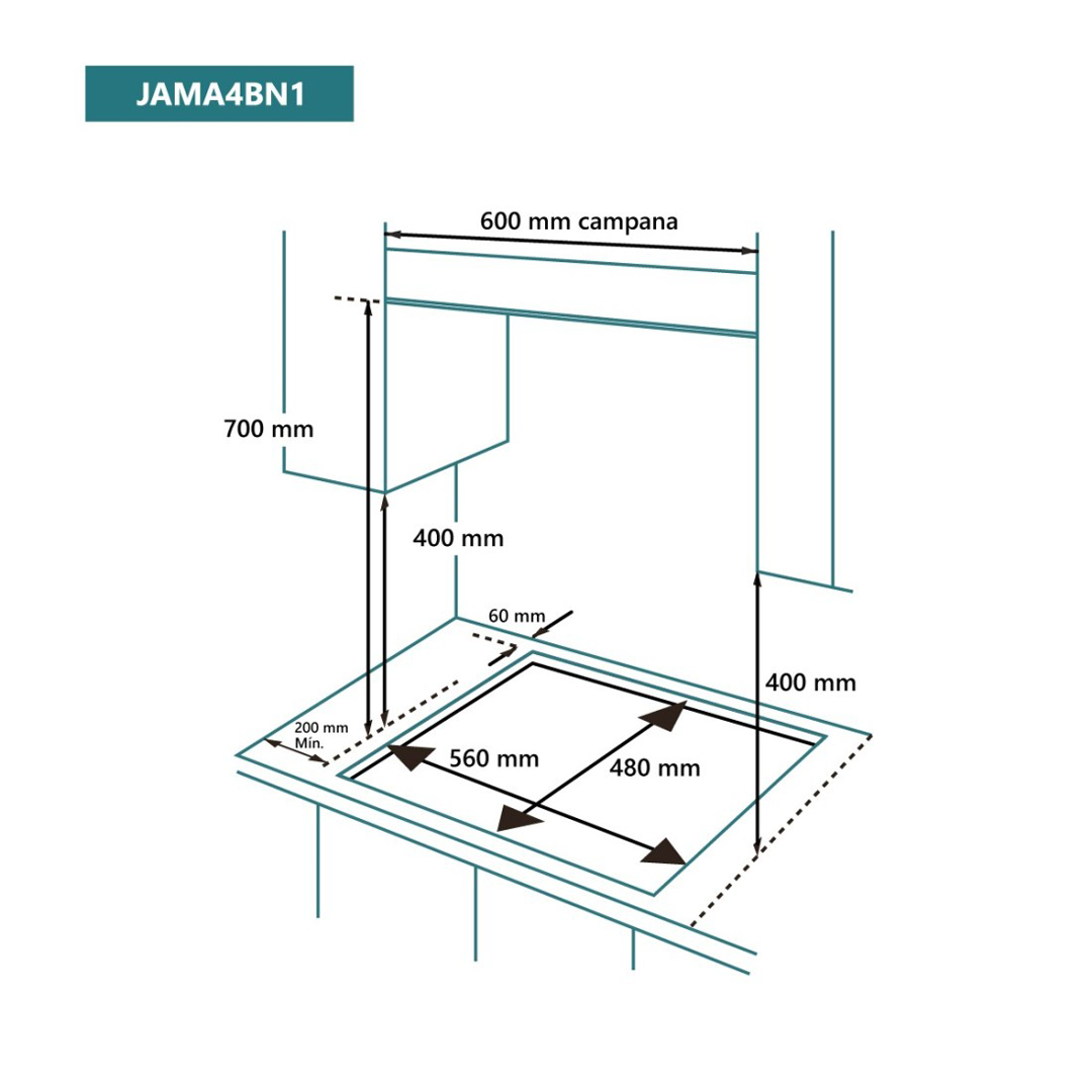 Imagen detallada de las dimensiones de la placa de cristal gas JAMA-4BN1 de Johnson, proporcionando información precisa sobre su tamaño y dimensiones exactas