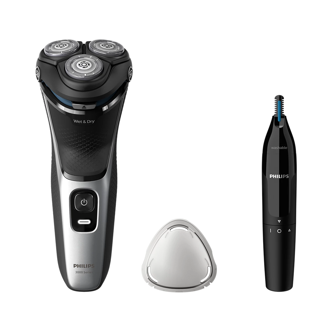 Imagen principal de la afeitadora S3143/02 de Philips, equipada con recortador y apta para uso en seco y húmedo, ideal para un afeitado versátil y preciso, disponible en Electrocash