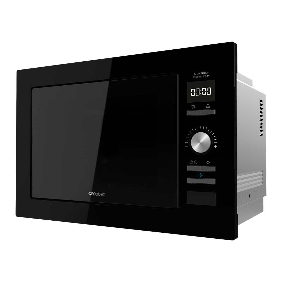 Imagen principal del microondas encastrable 01393 GrandHeat 2590 Cecotec en color negro, destacando su diseño moderno y funcionalidad, disponible en Electrocash