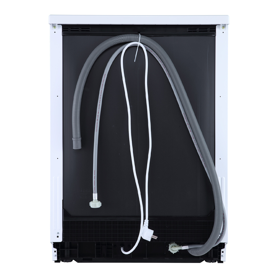 Parte trasera del lavavajillas Hisense HS-622E10W en color blanco, mostrando conexiones y diseño. Disponible en Electrocash