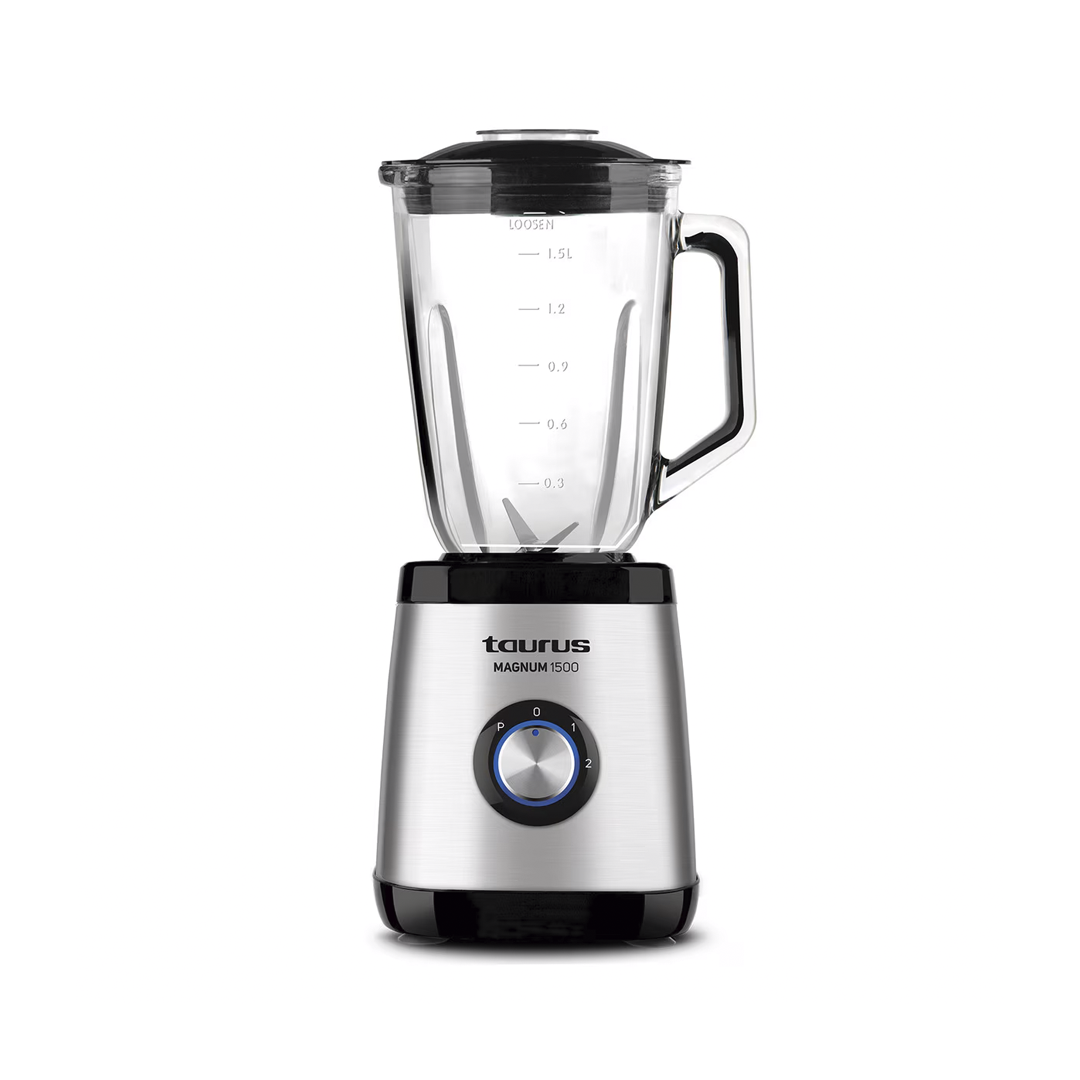 Imagen principal de la batidora vaso Magnum 1500 de Taurus, con una potencia de 1500W y diseño en acero inoxidable, ideal para mezclar y triturar alimentos de manera eficiente, disponible en Electrocash