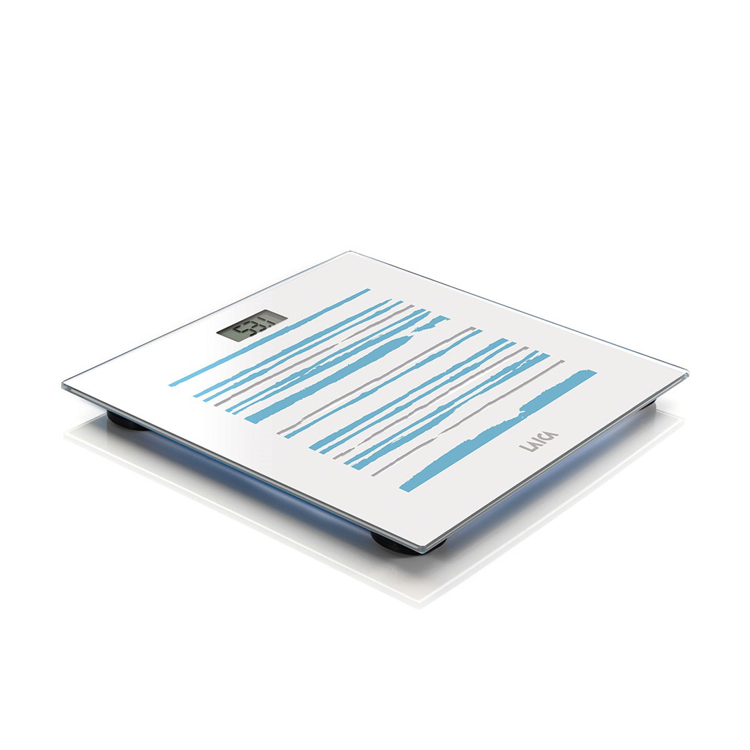 Imagen principal de la báscula de baño PS-1074 Laica de cristal blanco con pantalla LCD, disponible en Electrocash