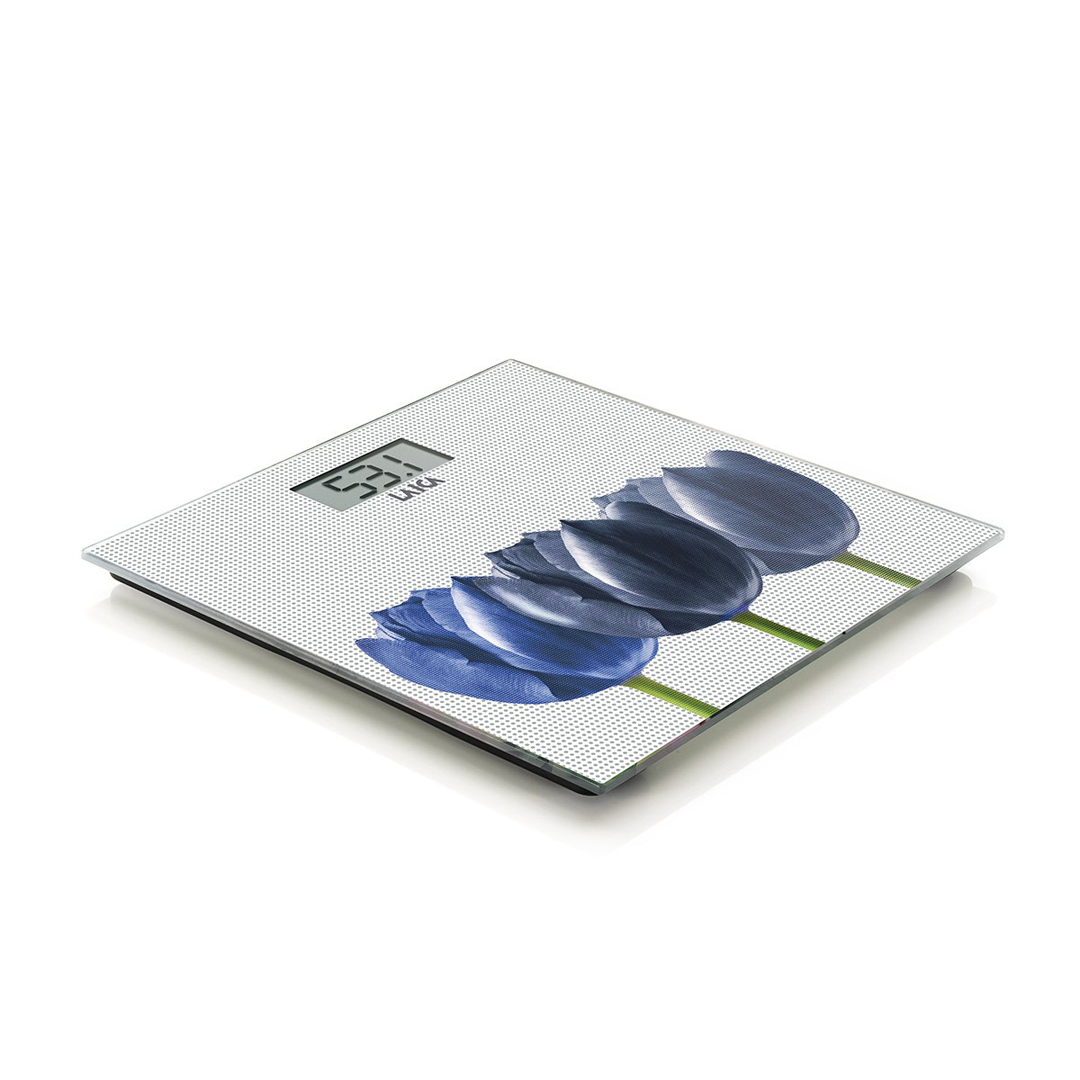 Imagen principal de la báscula de baño PS-1075W Laica de cristal blanco con pantalla LED, disponible en Electrocash