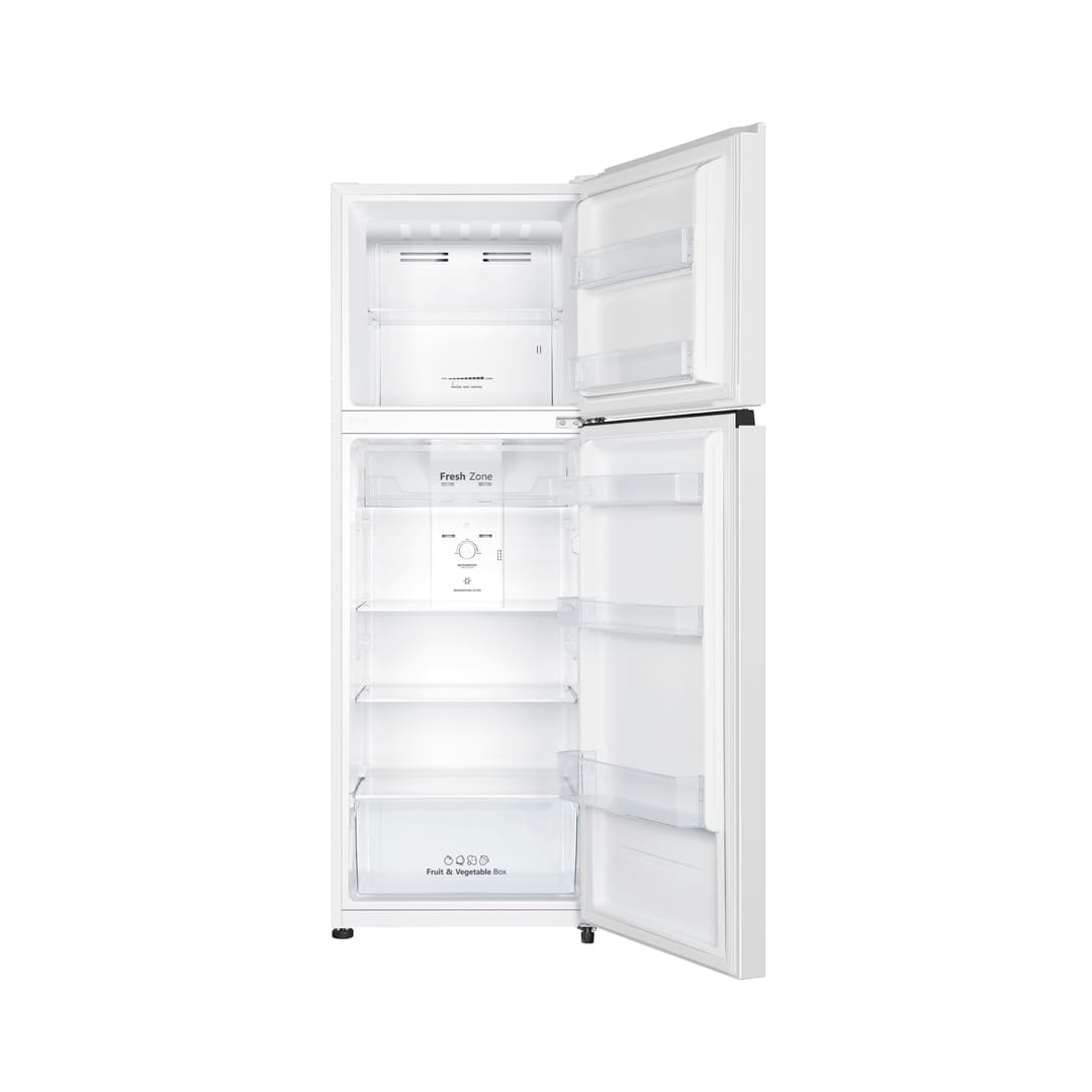 Frigorífico de 2 puertas Hisense RT-422N4AWE en color blanco, mostrando su interior espacioso. Disponible en Electrocash