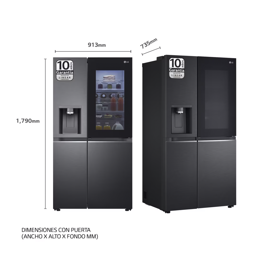 Imagen detallada de las dimensiones del frigorífico GSXV-90MCDE de LG, proporcionando información precisa sobre su tamaño