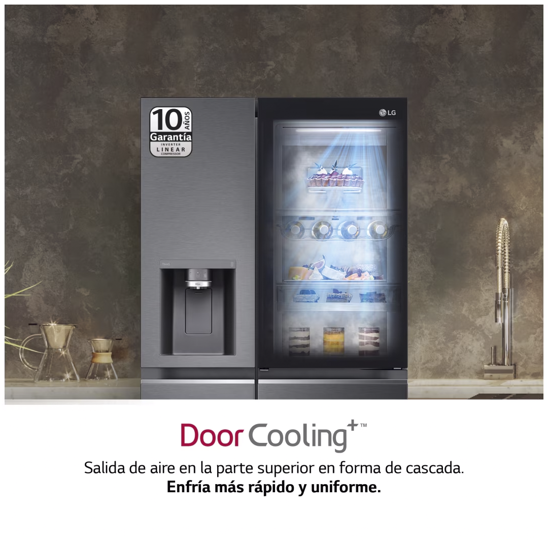 Imagen del frigorífico GSXV-90MCDE de LG mostrando su sistema DoorCooling, que enfría más rápido y de manera uniforme