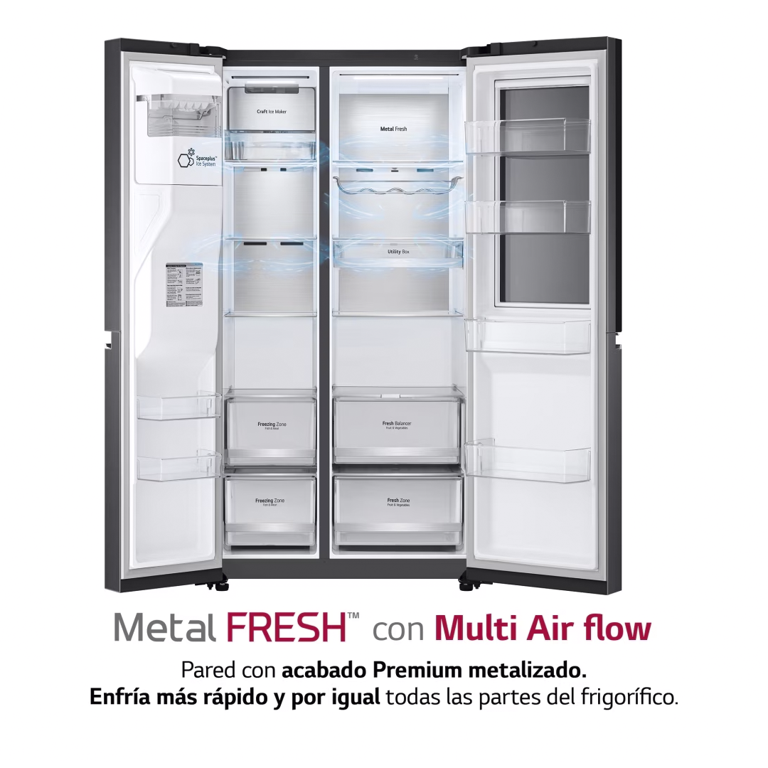 Imagen del sistema Metal Fresh con Multi Air Flow del frigorífico GSXV-90MCDE de LG, asegurando una circulación de aire óptima