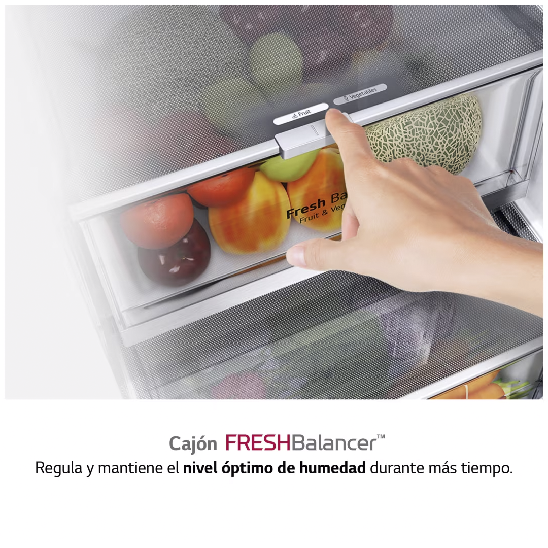 Imagen del cajón Fresh Balance del frigorífico GSXV-90MCDE de LG, diseñado para mantener frutas y verduras frescas por más tiempo