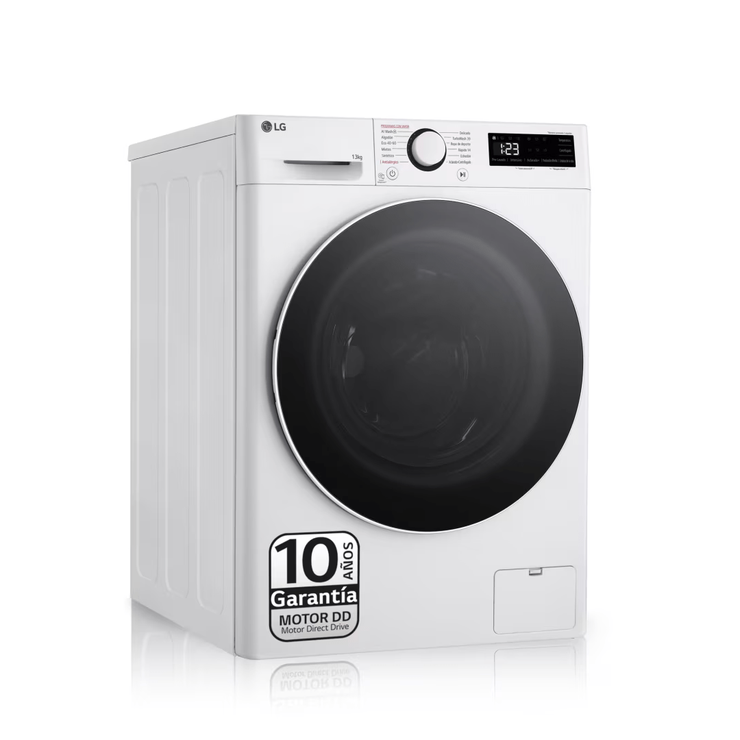 Imagen principal de la lavadora blanca F4-WR6013A0W LG A, destacando su diseño y características avanzadas en Electrocash