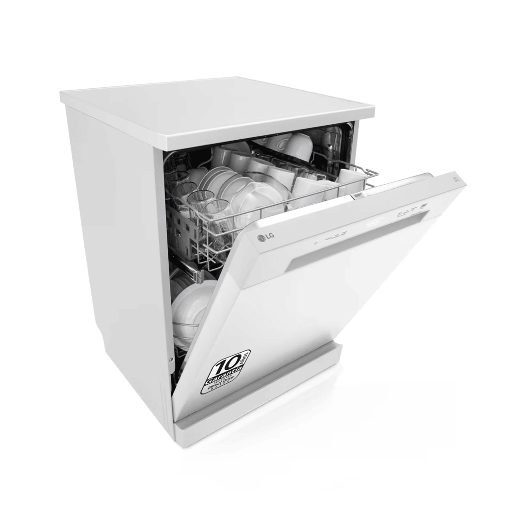 Lavavajillas LG DF-141FW en color blanco, capacidad para 14 cubiertos con pantalla LED. Disponible en Electrocash
