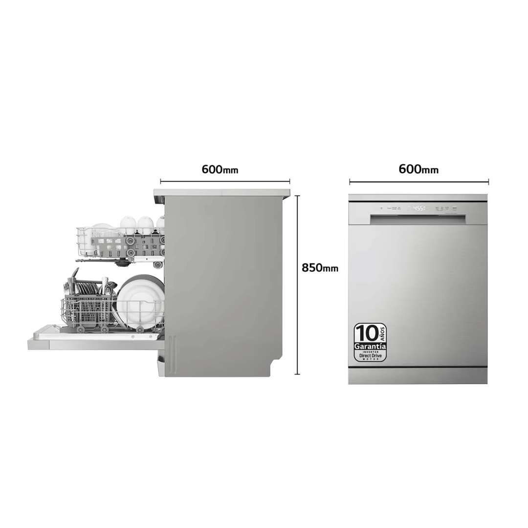 Lavavajillas Inox 60 DF-141FV LG D; 14 Cubiertos 5P LED - Dimensiones disponibles en Electrocash