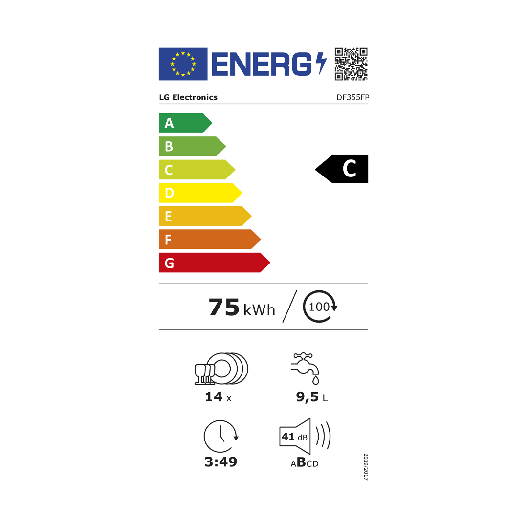Tabla de Eficiencia Energética del Lavavajillas DF-355FP LG C - Compra en Electrocash