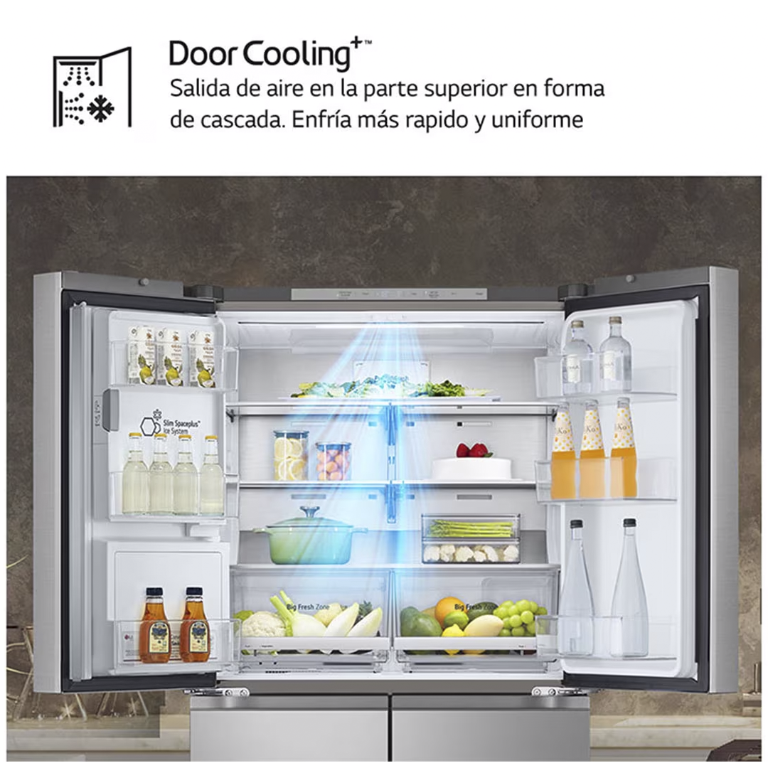 Imagen del frigorífico GML-960PYBE de LG mostrando su sistema DoorCooling, que enfría más rápido y de manera uniforme