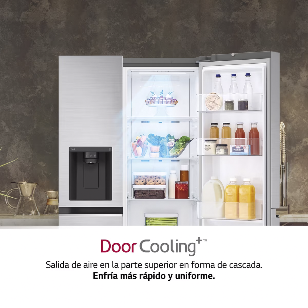 Promoción del innovador sistema DoorCooling del frigorífico americano LG GSLV-70PZTD, asegurando una refrigeración uniforme. Encuéntralo en Electrocash