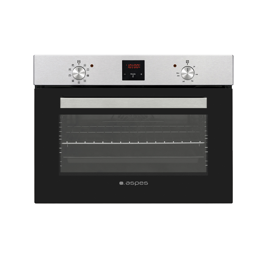 Imagen principal del horno 45 Inox AHM-9500DX de Aspes, con clasificación energética A y 9 programas de cocción multi, ideal para preparar una variedad de platos de manera eficiente, disponible en Electrocash