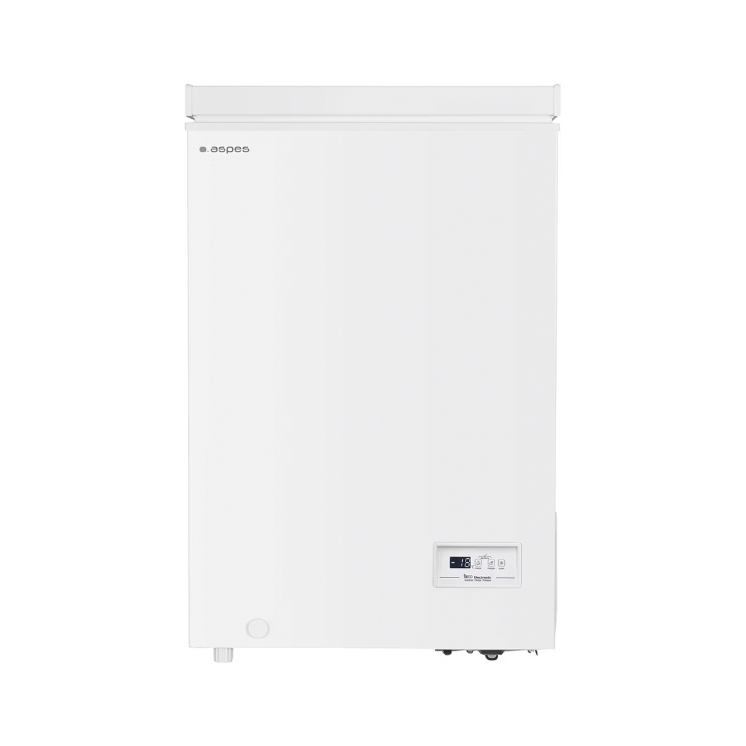 Imagen principal del congelador horizontal ACH-100EDC de Aspes, con clasificación energética E, dimensiones de 85x55 cm y capacidad de 98 litros, ideal para almacenar alimentos de manera eficiente, disponible en Electrocash