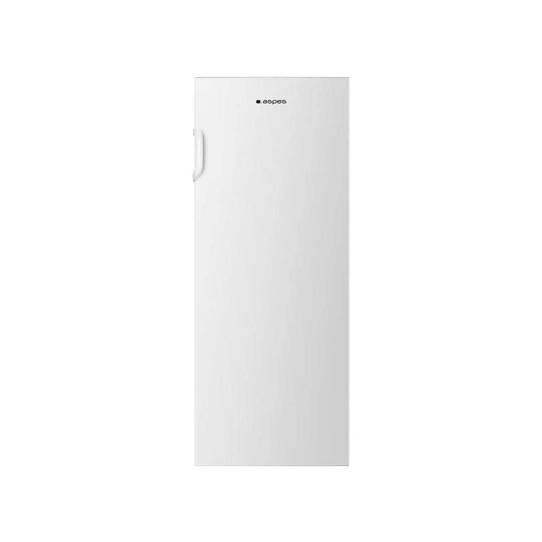 Imagen principal del congelador vertical blanco ACV-145501E de Aspes, con clasificación energética E, dimensiones de 144x55 cm y capacidad de 165 litros, ideal para almacenar alimentos de manera eficiente y organizada, disponible en Electrocash
