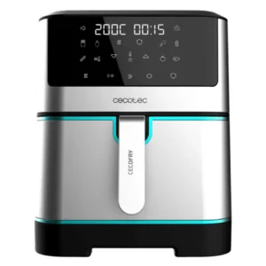 Vista frontal de la Freidora Dietética 04984 Supreme 8000 Cecotec Inox, mostrando su diseño elegante en acero inoxidable, disponible en Electrocash