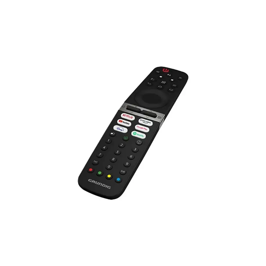 Vista del mando a distancia del televisor LED 39" Grundig GHF-6500B, con acceso a funciones de Android TV