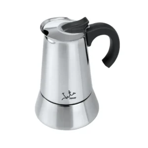 Vista frontal de la Cafetera Clásica CAX-106 Jata Italiana con capacidad para 6 tazas, disponible en Electrocash