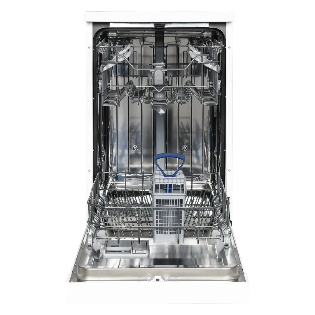 Imagen del Lavavajillas 45 Blanco DA1D-5SW0ES Daewoo con la puerta abierta, mostrando su interior y capacidad para 10 servicios
