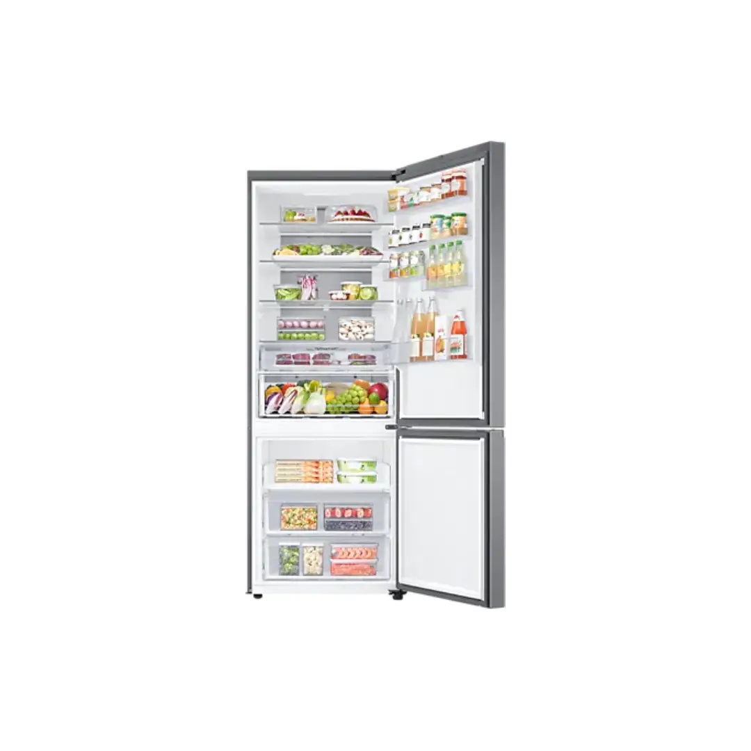 Vista del interior del combi inox Samsung RB-53DG703ES9EF, mostrando el compartimento lleno