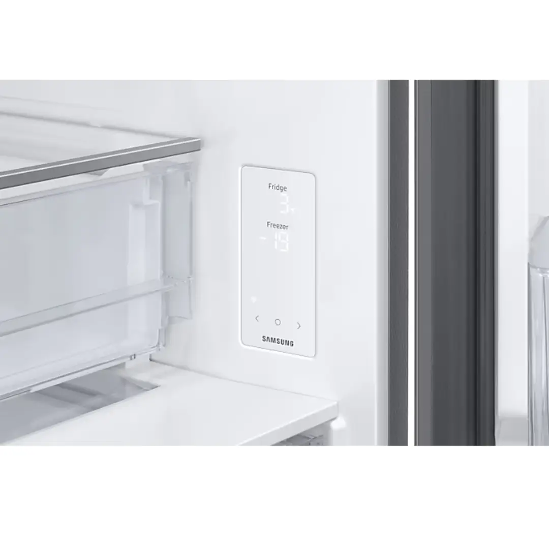 Imagen del controlador de temperatura del combi inox Samsung RB-53DG703ES9EF, destacando los controles y ajustes disponibles