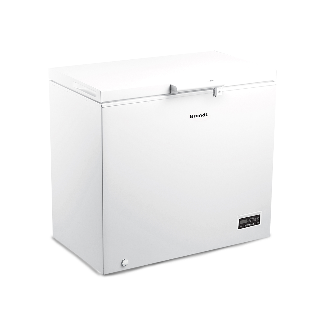 Vista frontal del Congelador Horizontal BFK201ESW Brandt de 198L con clasificación energética E, disponible en Electrocash