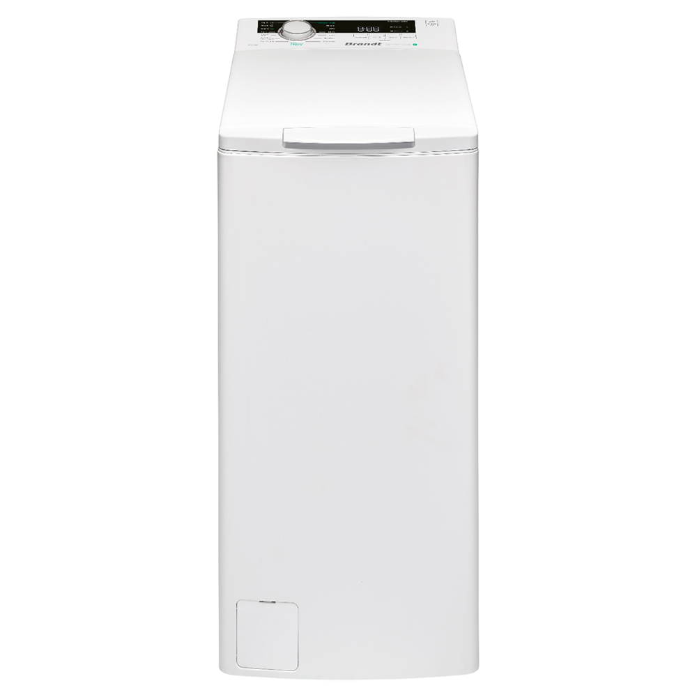 Vista frontal de la Lavadora Carga Superior Blanca BT38038QP Brandt con capacidad de 8kg y 1300RPM, disponible en Electrocash