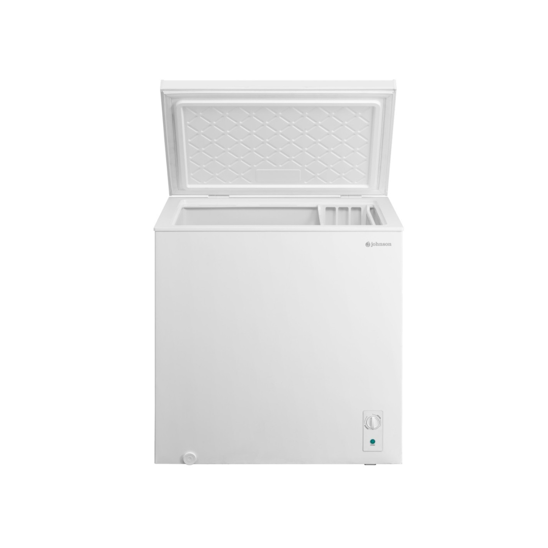 Imagen del Congelador Horizontal JRA-200E de Johnson abierto, mostrando su interior y capacidad de almacenamiento, disponible en Electrocash