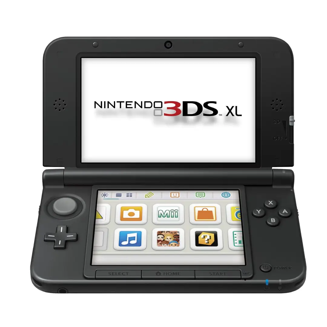 Imagen principal de la consola Nintendo 3DS XL en color negro y azul, una de las versiones más populares de la portátil