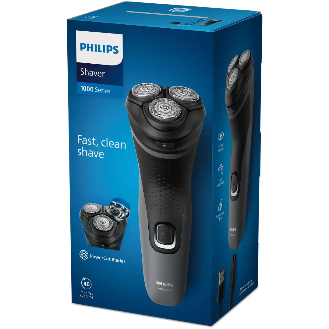 Imagen de la caja de la afeitadora Philips S-1142/00, mostrando el producto empaquetado dentro