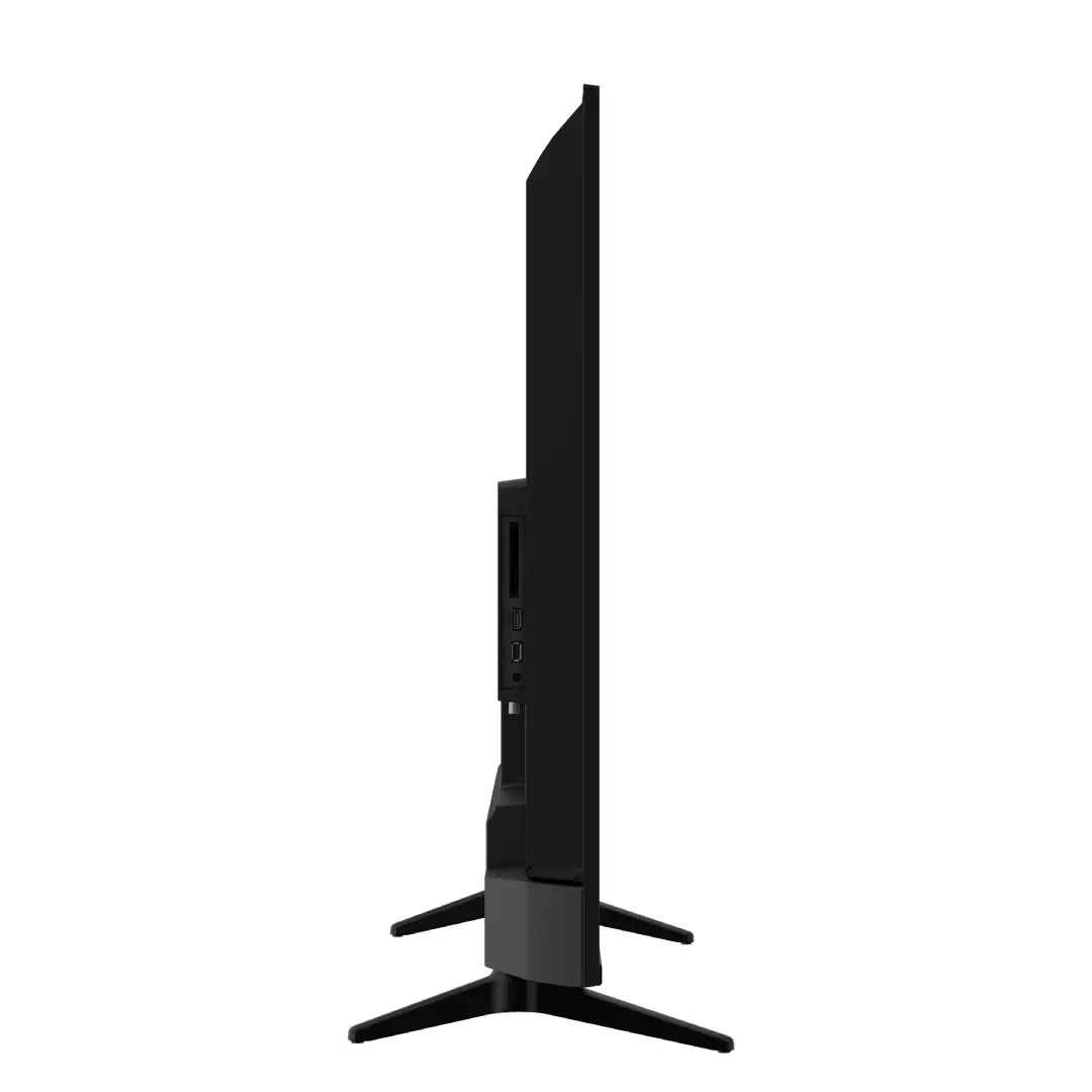 Vista lateral del televisor QLED Grundig 65GIQ-8900 B de 65", mostrando su perfil delgado y elegante
