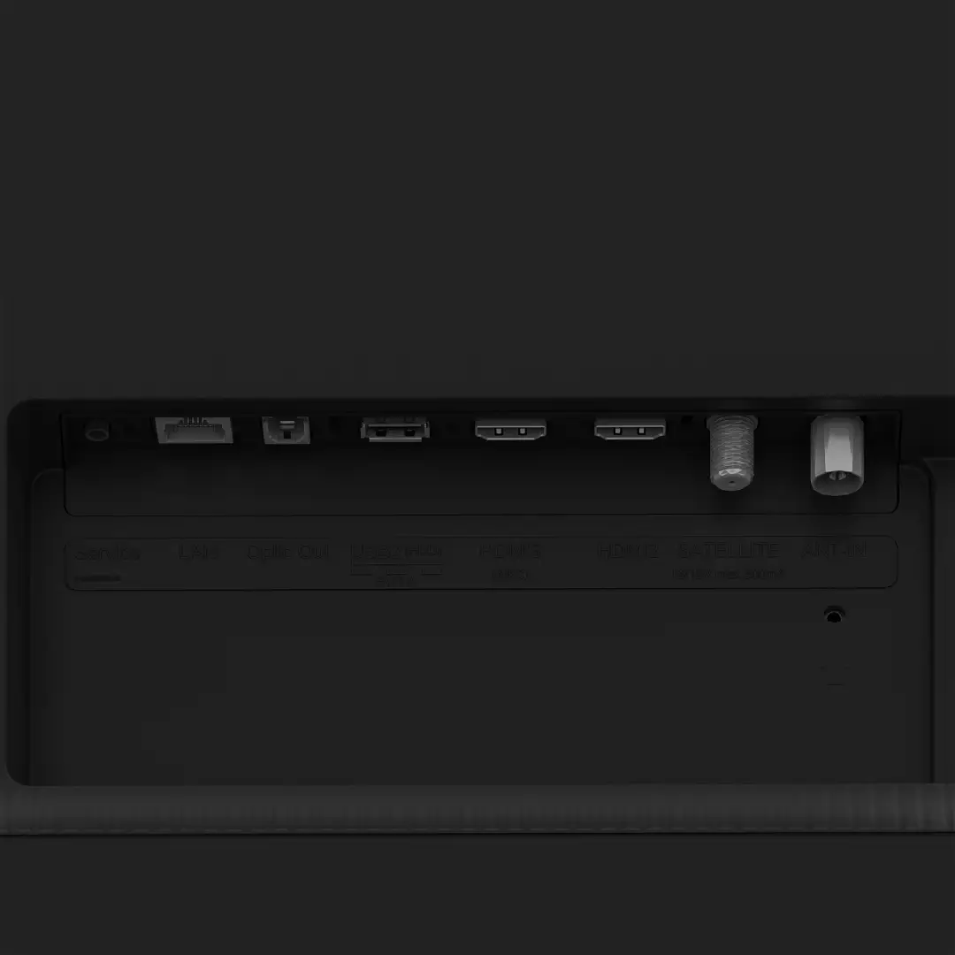 Imagen de los conectores traseros del televisor QLED Grundig 65GIQ-8900 B de 65", mostrando las opciones de conexión disponibles