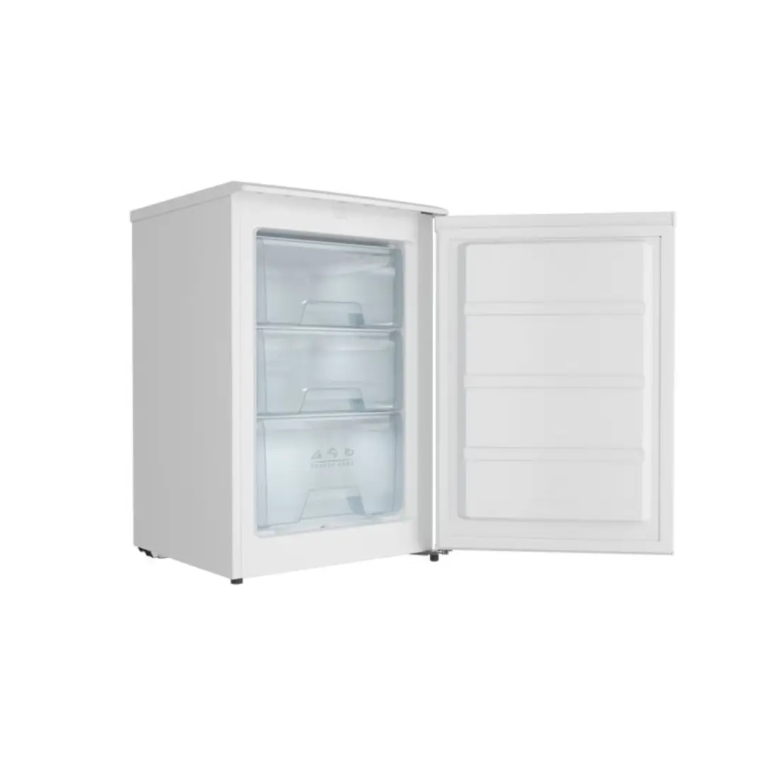 Vista del interior del congelador vertical Teka RSF-10080EU, mostrando sus compartimentos organizados para almacenar alimentos
