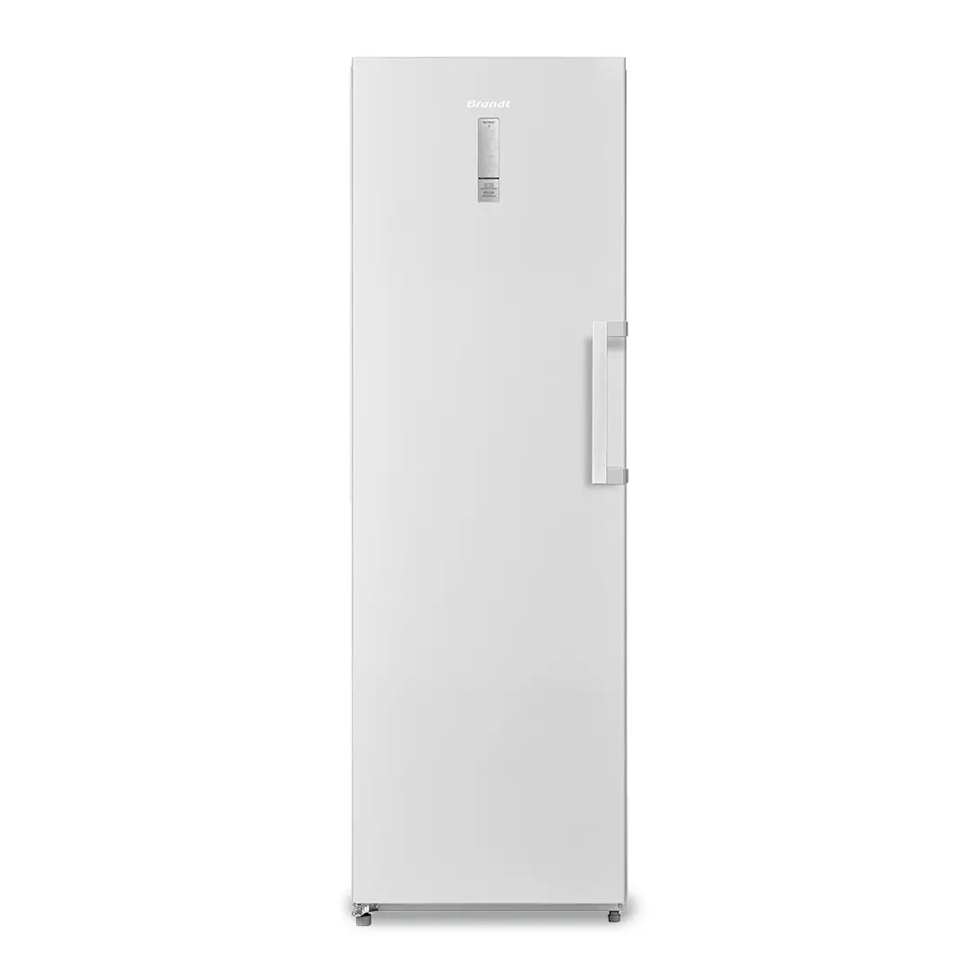 Imagen principal del congelador vertical Brandt BFU-8631NW en color blanco, con eficiencia energética E, 185 cm de alto y 60 cm de ancho