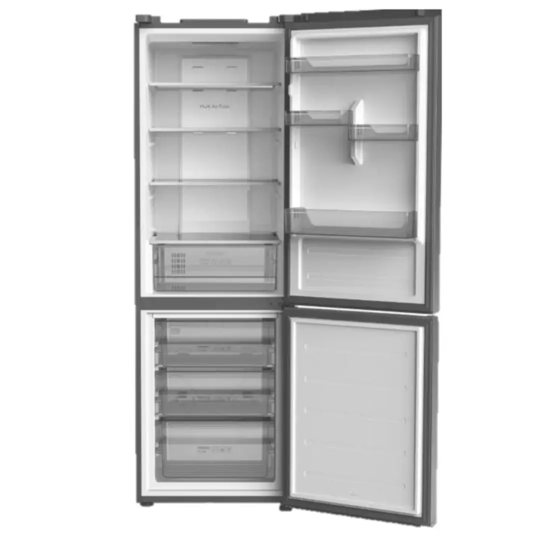 Vista del interior del combi TCL RF-318BLE0, mostrando los compartimentos y su organización interna