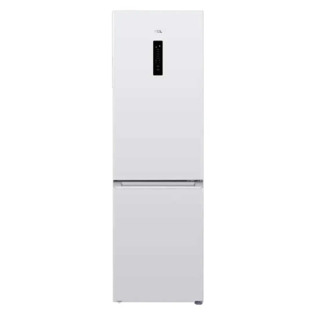 Imagen principal del combi TCL RP-318BWE3 en color blanco, clase energética E, con tecnología No Frost y dimensiones de 185x60 cm