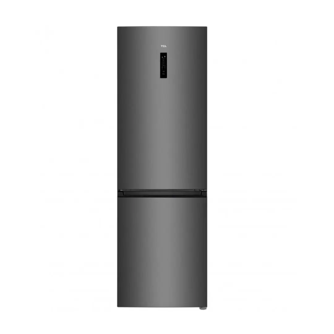 Imagen principal del combi inox TCL RP-318BLE1, con eficiencia energética E y tecnología No Frost, con dimensiones de 185x60 cm