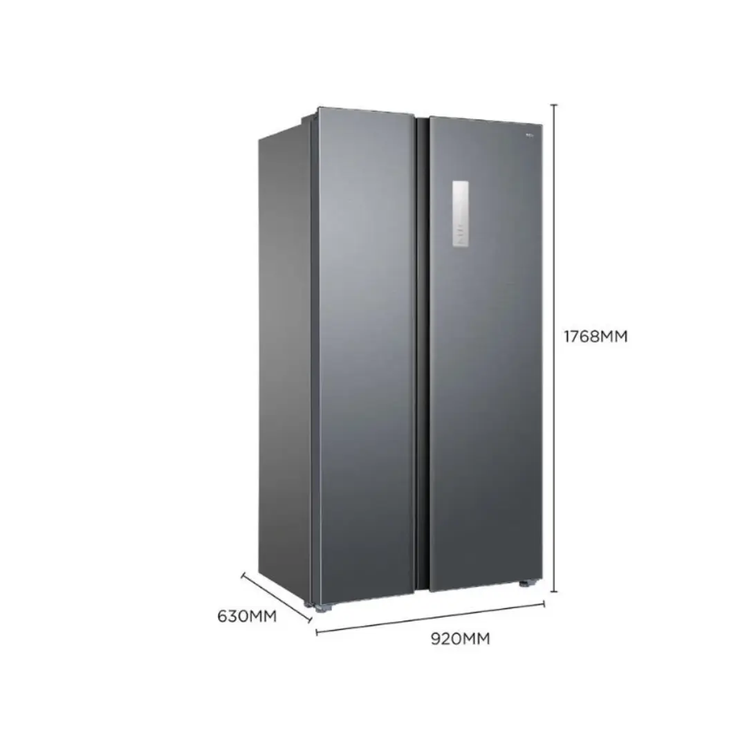 Imagen que muestra las dimensiones del frigorífico TCL RP-505SEX1, destacando su altura de 177 cm y ancho de 90 cm